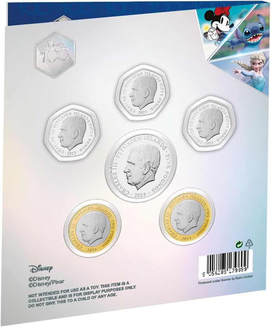 Coffret annuel de 6 pièces pour le 100e anniversaire de Disney 2023, brillant non circulé, 50p, 2 £, 5 £