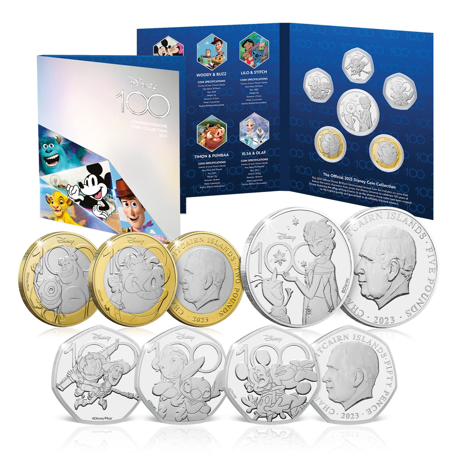 Coffret annuel de 6 pièces pour le 100e anniversaire de Disney 2023, brillant non circulé, 50p, 2 £, 5 £