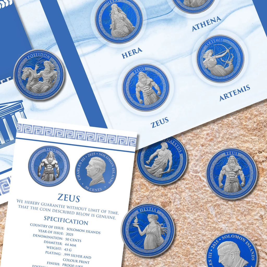 Collection de pièces de monnaie des dieux et déesses de la Grèce antique