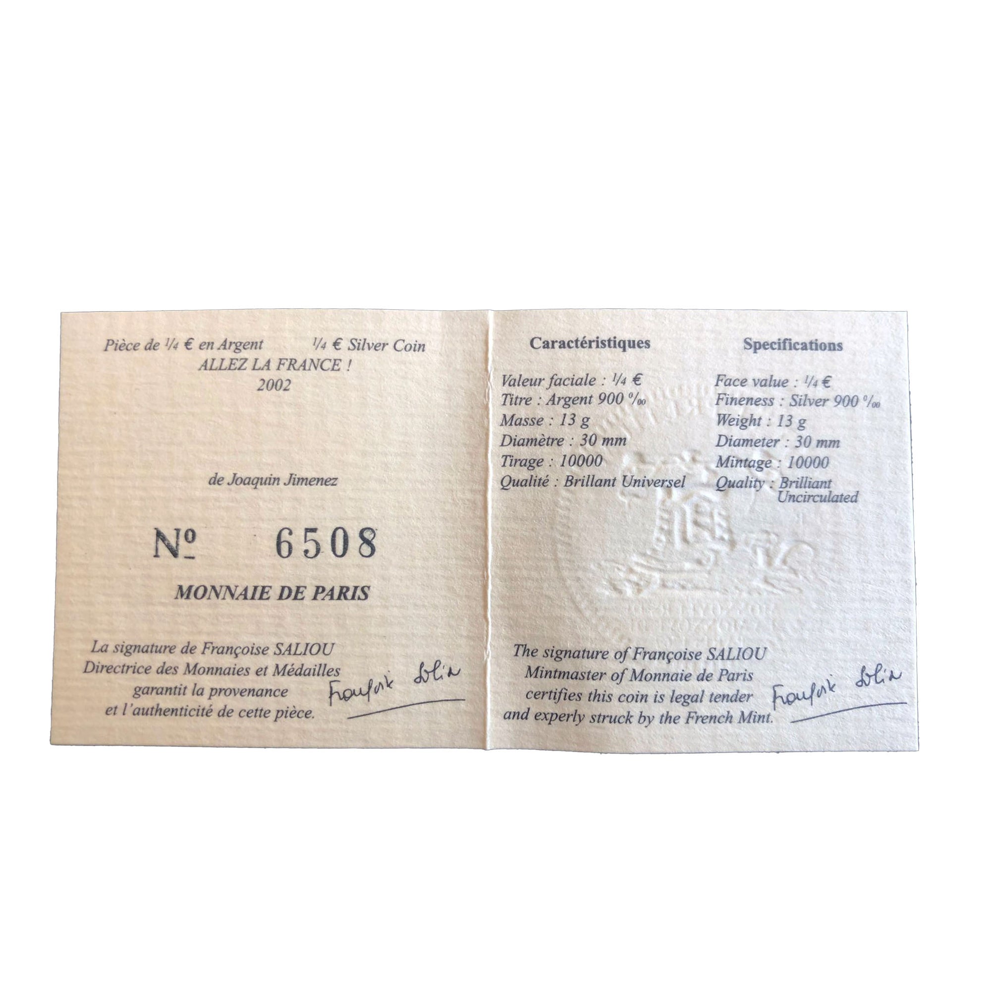 Allez la France — 1/4 Euro Argent 2002