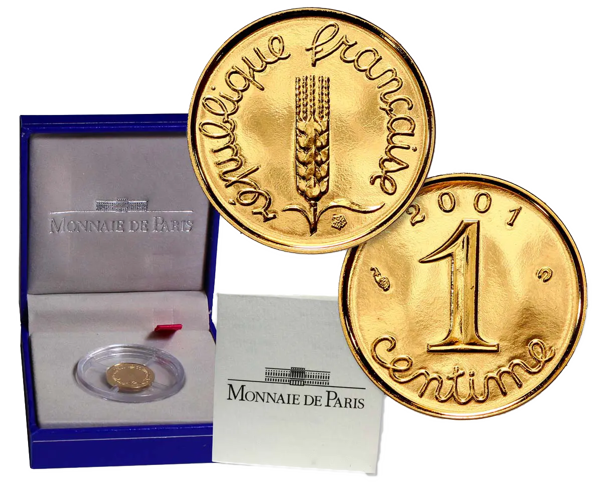 1 Centime Épi  Or  2001  Monnaie de Paris