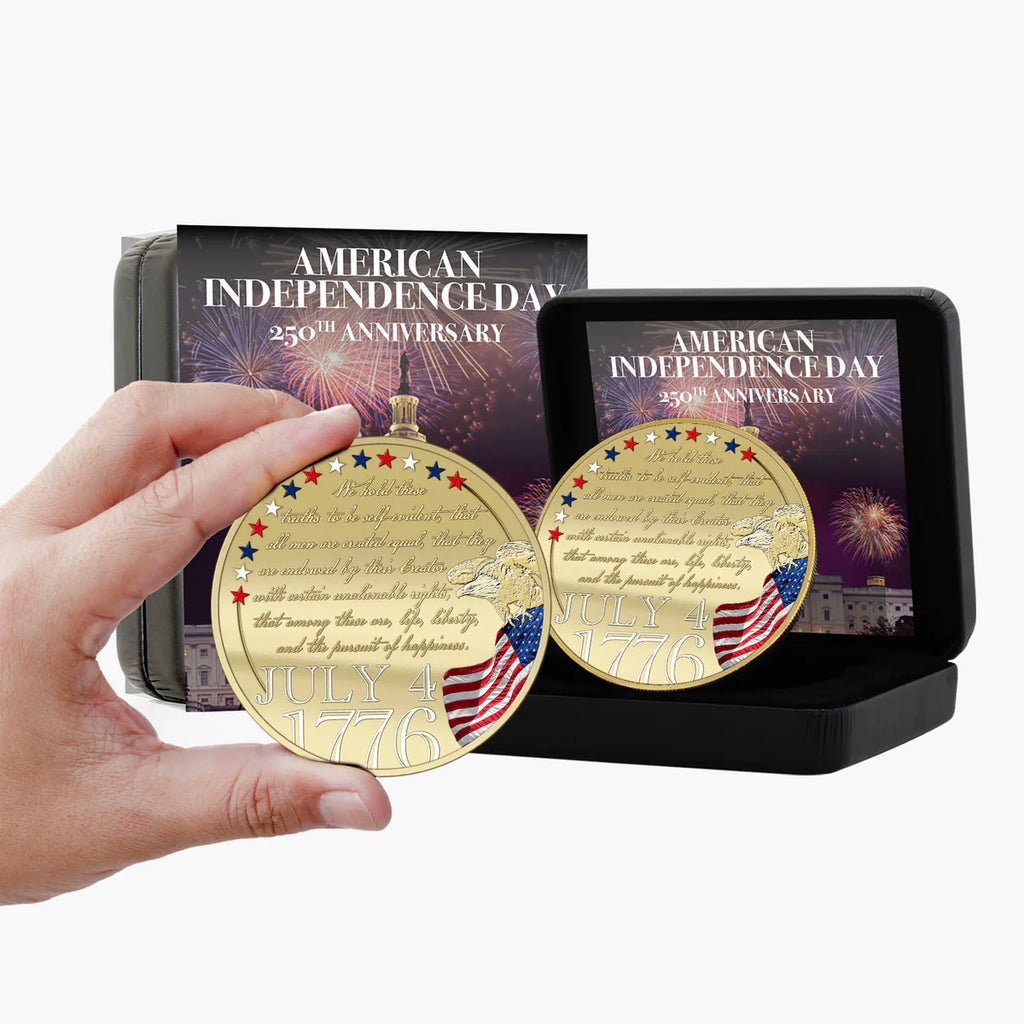 250 ans de l'indépendance américaine, pièce plaquée or de 50 mm, édition de luxe